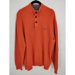 Chaps 100%Cotton Sweater Pullover 1/4 Button Elbow Patch Orange Sz.L